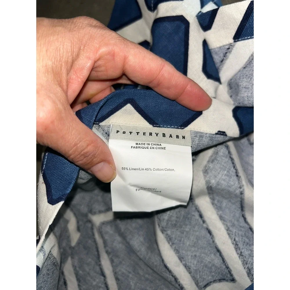 Pottery Barn Geometric Blue‎ White Standard Sham Lot Linen Cotton Blend